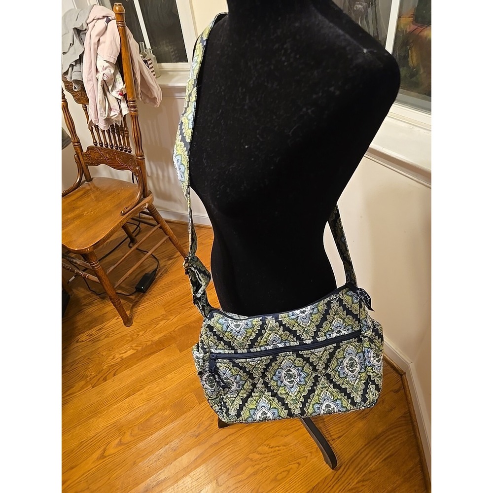 Vera Bradley Shoulder Bag Cambridge Pattern Handbag Excellent Retired Green Blue - Picture 2 of 9
